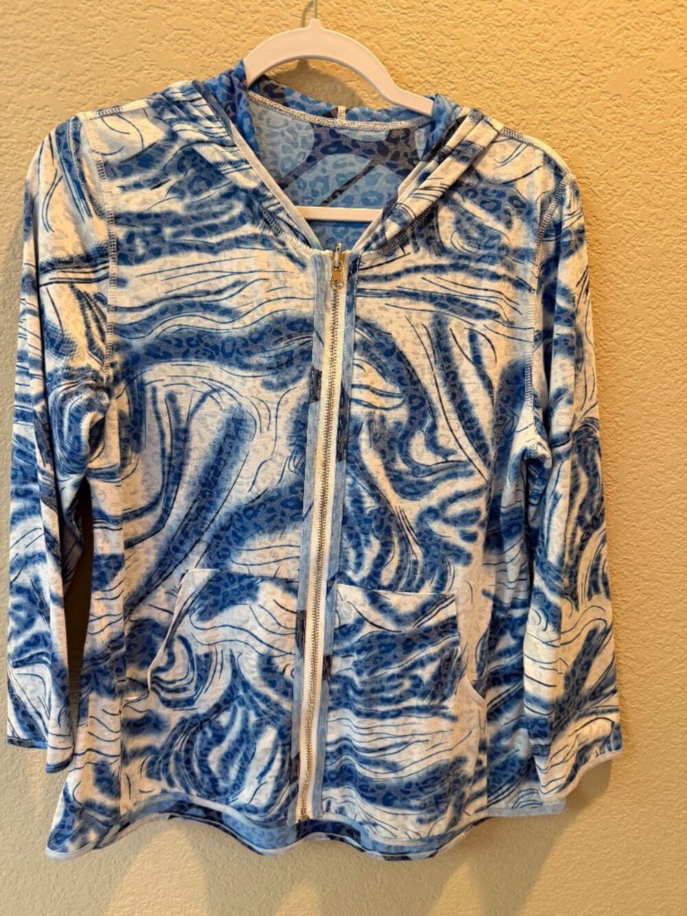 Reversible Blue Multi Blue Swirl Pattern Hoodie